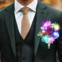 Yean LED Red Wedding Boutonniere Groom Rose Flower Suits Decorations Light Up Prom Buttonholes Accessories for Men (Red-Color Light)