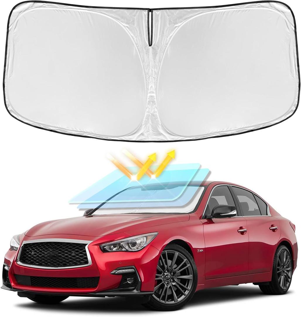 for Infiniti Q50 2014-2025 Windshield Sun Shade 4 Layers Car Sunshade | Front Windows Shade Cover Custom Fit for Q50 Sun Visor 250T Retractable Shade Blocks UV Rays Car Accessories
