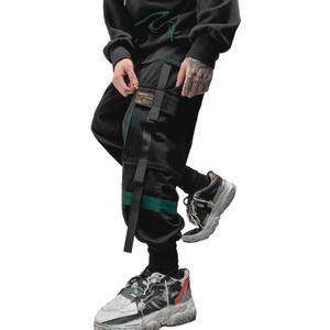 Men's Jogger Pants Techwear Hip Hop Harem Pants Streetwear Tactical Track Pants with Drawstring (Large, Black-green)