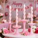 4 Pcs Baby Pink Twisted Spiral Candle Sticks, 7.47 Inch Unscented Smokeless Pink Candlesticks, Aesthetic Girly Taper Candles for Wedding Bridal Shower Baby Shower Birthday Party Dinner Table Decor