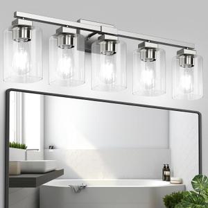BesLowe 30" 5-Light Bathroom Light Fixture, Modern Brushed Nickel Bathroom Vanity Light, Bathroom Lighting Fixtures Over Mirror, Nickel Bathroom Wall Lamp, Wall Lights for Living Room Bedroom Hallway