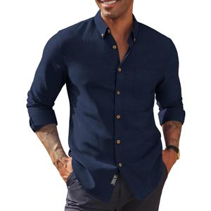 PJ PAUL JONES Men's Oxford Button Down Shirt Long Sleeve Regular Fit Business Casual Dress Shirts with Chest Pocket (Navy Blue), X-Large