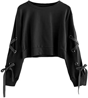 SweatyRocks Women's Casual Lace Up Long Sleeve Pullover Crop Top Sweatshirt XL