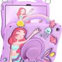 Boaretiu for iPad A16 Case/10th Generation Case - Girls Teens Cute Cartoon Purple Mermaids 10.9 Inch 2022 Tablet Cover with Strap & Rotating Stand Soft 3D Silicone Funda for iPad 11th 11 Inch 2025