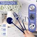 180PCS Blue Plastic Silverware,Heavy Duty Disposable Utensils Include 60 Forks,60 Spoons and 60 Knives,Blue Cutlery Plastic Silverware Sets for Party, Wedding or Daily Using