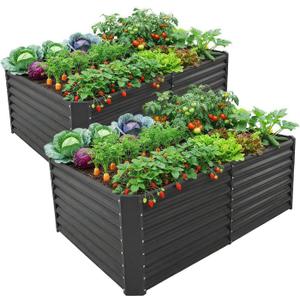 Land Guard 2 Pack 632 ft Galvanized Metal Raised Garden Bed, 2FT Deep Root Elevated Planter Box Steel Large Vegetable Flower Bed Kit, Gray