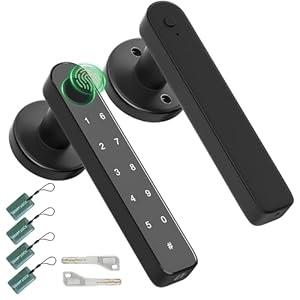 Fingerprint Door Knob Biometric Door Lock with Code Keyless Entry Door Handle for Bedroom Home Hotel Office Apartment Black