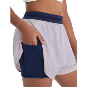 PATPAT Girls 2-in-1 Shorts, Ultra-Light Quick-Dry Active Shorts with Bamboo Viscose Liner for Kids Soccer Dance Biker Sports (Gray, L)