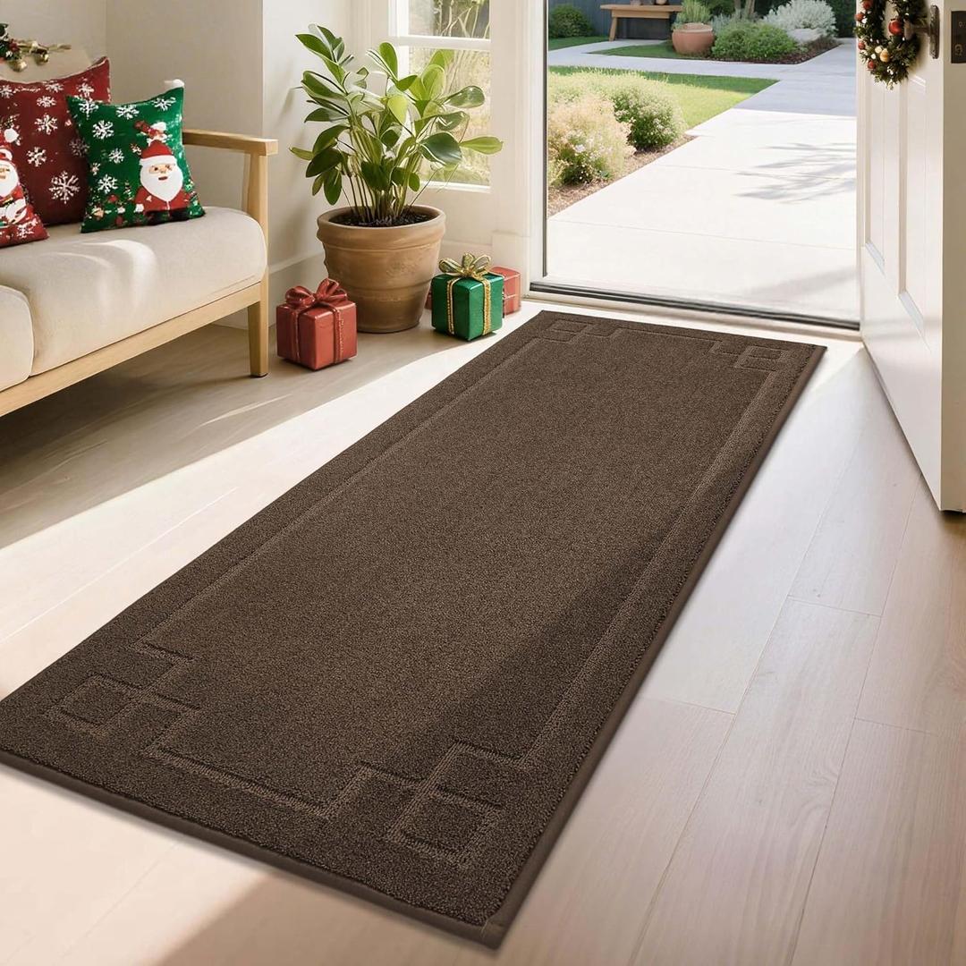 BEQHAUSE Door Mat 24" x 60", Non-Slip Door Mats Indoor Entryway Rugs Washable Low-Profile Absorbent and Stain Resist Floor Mats, Dog Door Mat for Front Back Door, Muddy Wet Shoes & Paws, Brown