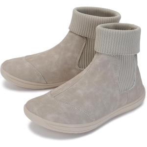 WHITIN Women's Wide Barefoot Ankle Boots | Minimalist Chelsea Styles | Zero Drop | Stacked Sock-like Cuffs (W821 | Beige)