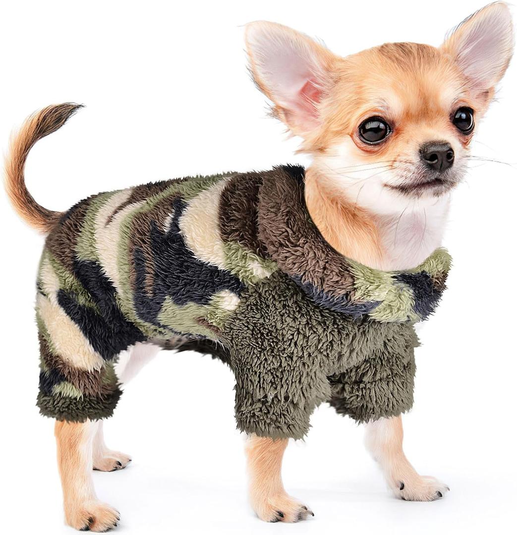Sebaoyu Plaid Turtleneck Dog Pajamas for Small Dogs, Fleece Sweater, Winter Cute Tiny Clothes Outfit Puppy Pajamas Pet Jumpsuits Cat Clothing (Medium, Camouflage Green)
