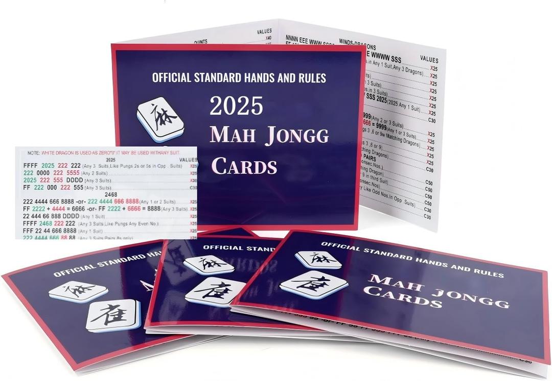 Mahjong Cards 2025 Official Revision - 4 Pack Large Print, Easy to Read & Waterproof Large Print American Mahjong Cards 2025 (Blue Waterproof)