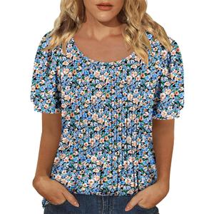 BETTE BOUTIK Womens Summer Tops Pleated Short Sleeve Tunic Tops Short Sleeve Blouses Shirts S-3XL (L)