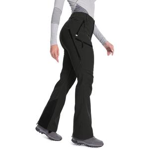 Moosehill Women's Snow Ski Pants: Fleece lined Waterproof Insulated Softshell for Winter Hiking Snowboarding Outdoor (Black) Size: 4 Short
