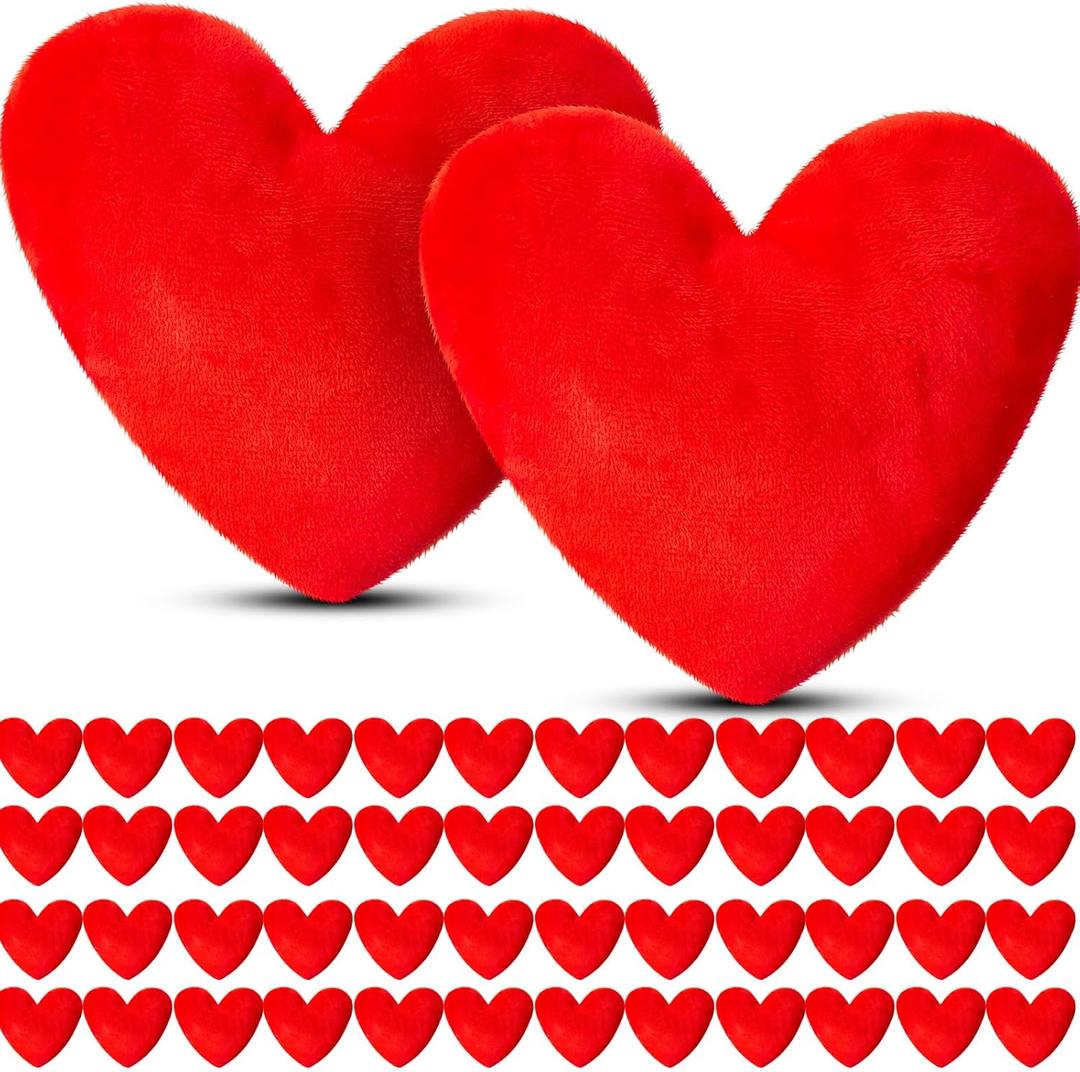 24 Pcs Valentine's Day Heart Shaped Plush Decorative Pillows Bulk Stuffed Plush 5.5" Soft & Fluffy Heart Decor & Gifts for Valentine's Day Weddings Parties Bed Room Office Sofa (Red)