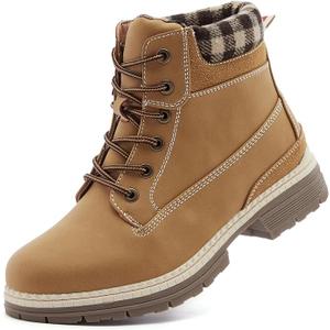 Snow Hiking Winter Boots for Women - Casual Brown Combat Work Boot - Non-slip Fur-Lined Ankle Boots - Fashion Boots Waterproof Leather Shoes, 8.5