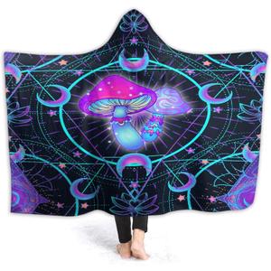 Mushroom Wearable Hooded Blanket, Mushroom Gift for Women Men Purple Poncho Blanket 60x80inches Home Decor for Teens Girls Boys, Mushroom2, 60"x80"for Adults Man Woman