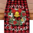 Artscope Wreath Merry Christmas Table Runner, Xmas Winter Holiday Kitchen Dining Table Decoration for Christmas Home Decor 13x120 Inch-Buffalo Plaid Red