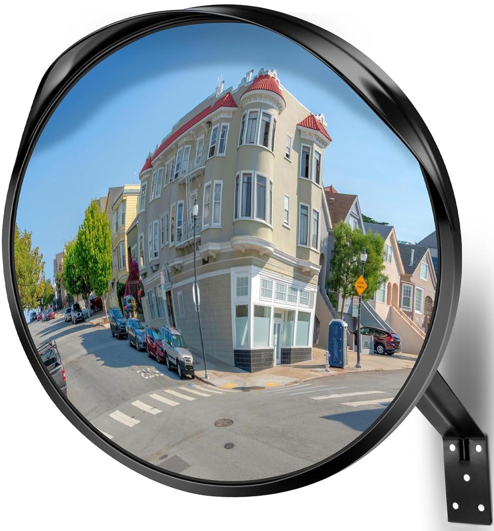 16" Convex Driveway Mirror - Upgrade Wide Angle View, Adjustable Blind Spot, Traffic and Security Mirror for Indoor and Outdoor, Parabolic Safety (Black)