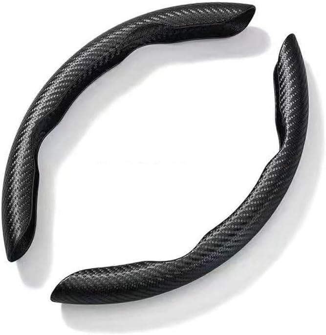 2PCS Non-Slip Carbon Fiber Segmented Car Steering Wheel Cover Steering Wheel Protector Snap On Steering Wheel Cover Universal Steering Wheel (black)