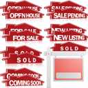 Juexica 12 Pcs Real Estate Rider Signs 24 x 6 Inch Coming Soon, for Sale, Pending, Sold Waterproof Signs Rider Real Estate with Different Messages (House Shape,Red with White)
