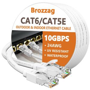 250 Ft Ethernet Cable for Cat5E/Cat6, 10Gbps 24AWG Cat6 Network Cable, Direct Burial Cable, UTP, LLDPE, RJ45 Patch LAN Cord, Waterproof, Indoor&Outdoor, Cat 5E Internet Cable in White for PC