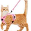 Cat Harness and Leash for Walking Escape Proof Soft Adjustable Cat Leash Breathable Comfortable Vest Easy to Wear Kitten Harness for Outdoor Travel (Pink, M (13-18lb))