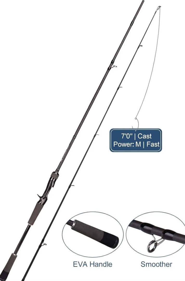 7'0" Medium Power Fast Action Spining & Casting Fishing Rod - 2-Piece, EVA Handle, 6+1 Ceramic Guides | Jenseits