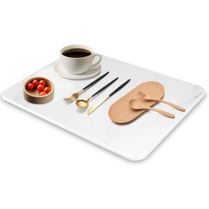 Diatomaceous Earth Stone Drying Mat for Kitchen Counter - White Marble Dish Drying Pad (21.7" X 15.8") - Water Absorbent, Heat Resistant, Non-Slip Mat for Dishes, Cups & Bottles