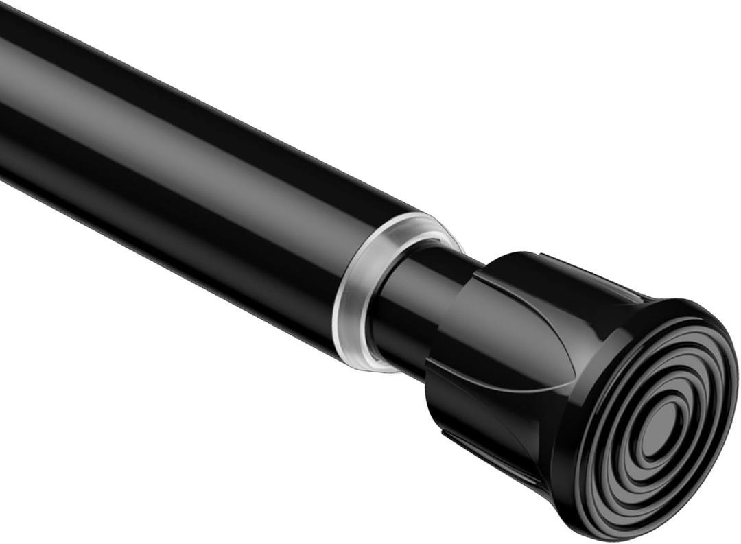 Small Tension Rod 18-28Inch 1Pack Black Tension Curtain Rod Spring Adjustable Curtain Rods No Drill For Window, Bathroom, Kitchen, Closet, Doorway
