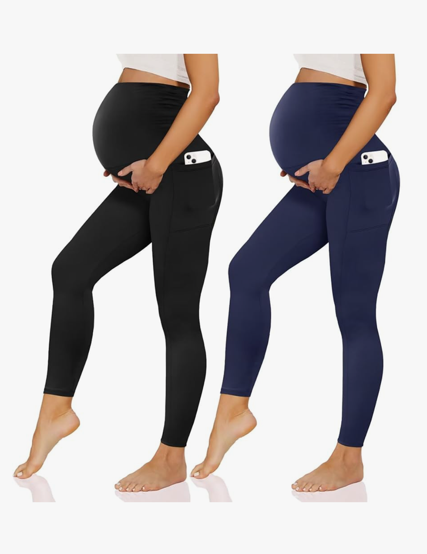 Happy.angel 2/3/4 Pack Maternity Leggings with Pockets Over the Belly, Womens Black Workout Yoga Pregnancy Pants, M