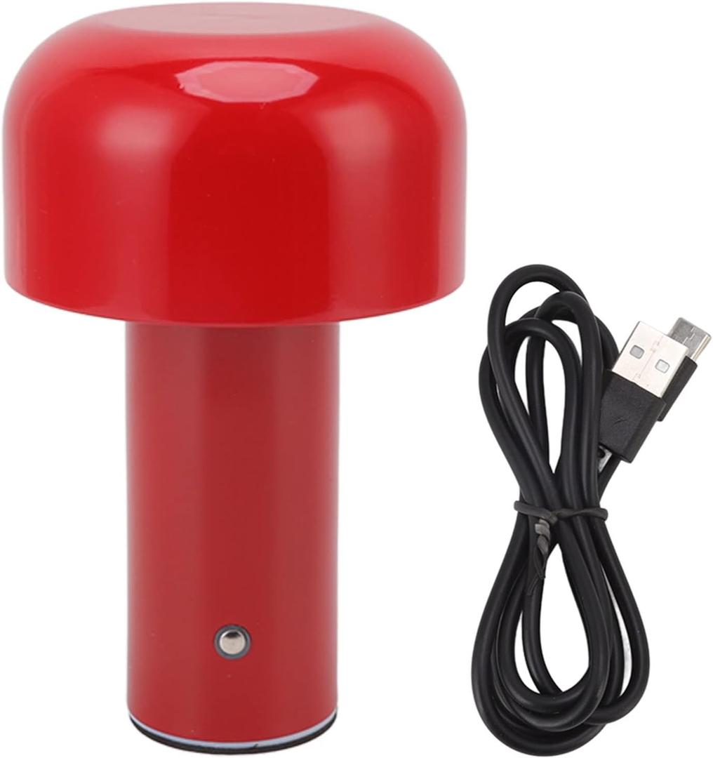 Modern Mushroom Design LED Desk Lamp with 3 Color Temperature Touch Control USB Rechargeable for Restaurant Study (Red)