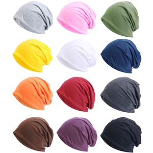 Tergy 12 Pieces Unisex Beanie Hats for Men Women Slouchy Beanie Hip-Hop Caps Ligh weight Soft Skull Caps for Chemo Sleep (Polyester, Multicolor)