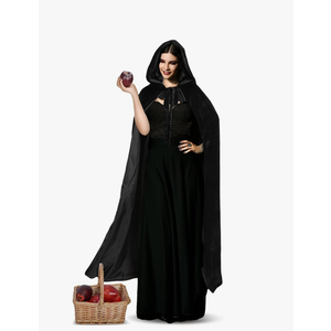 Halloween Queen Costume Accessories Black Velvet Hooded Cloak with Basket Evil Villain Costume Hooded Capes for Women Adult Halloween Cosplay