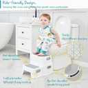 Forbena Toddler Step Stool for Bathroom Sink, 2 Step Stool for Kids Toilet Potty Training, Non-Slip Toddlers Baby Child Kid Plastic Poop Stools with Handle for Kitchen Counter Bed (White-Grey)