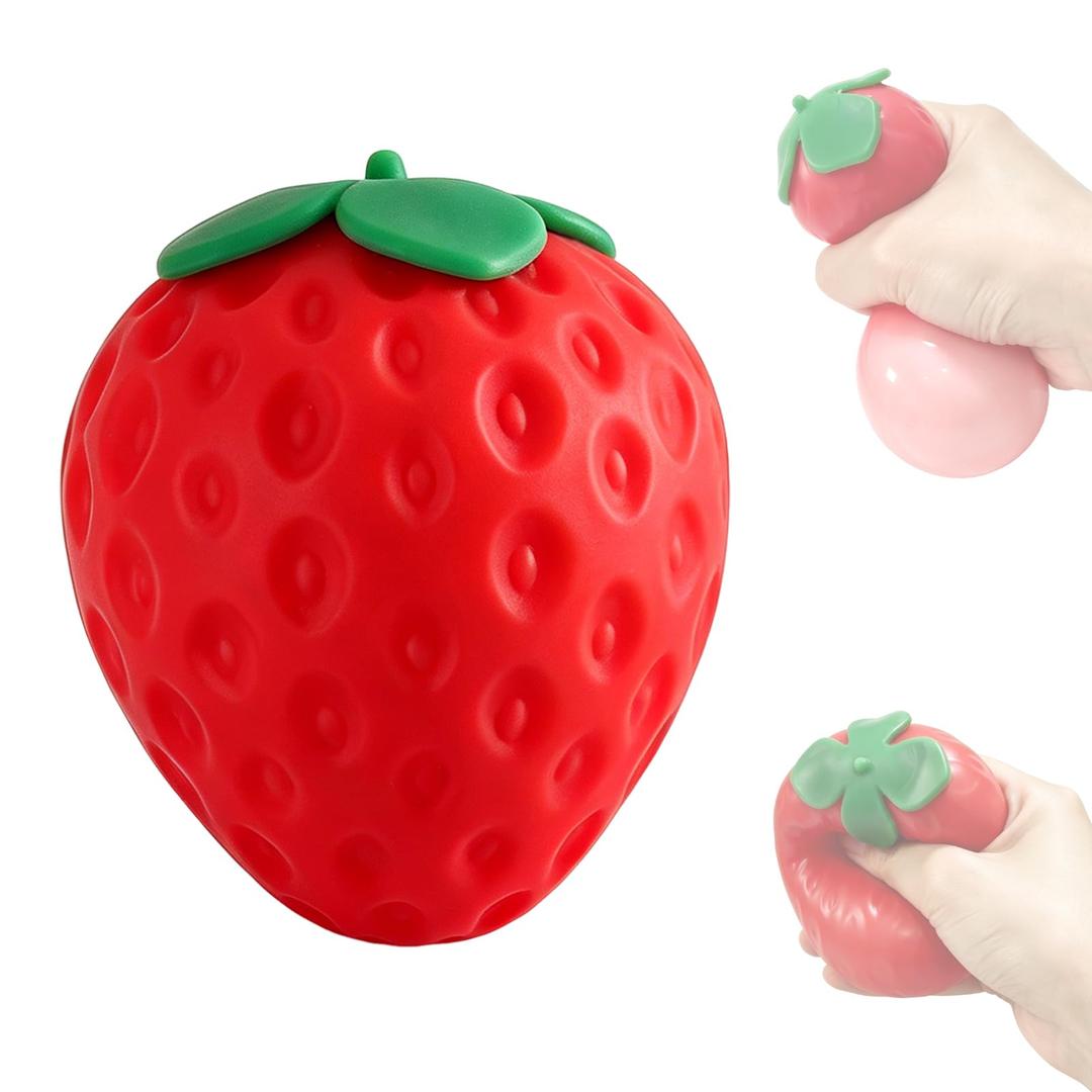 Squeezable Strawberry Stress Ball, Soft Strawberry Squishy,Realistic Slow Rise Pressure Relief Fruit Squeeze Toy for Adults Kids Squishy Sensory Fidget,Fun Table Decoration, Party Favor