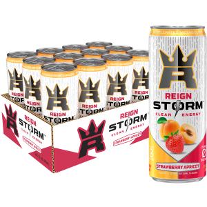 REIGN Storm, Strawberry Apricot, Fitness & Wellness Energy Drink, 12 Fl Oz (Pack of 12) Best By 01/2026