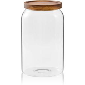 Sweejar Large Glass Candy Jars with Wooden Lids, 1 Gallon Glass Jar with Lid, Sugar/Flour Storage Containers, Big Glass Canisters with Airtight Lid, 1 Pack, Hand Lid