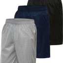 Ultra Performance Boy's Basketball Short's 3 Pack Mesh Athletic Shorts Youth Basketball Soccer & Gym Short for Active Boys (Large, Black / Lt Grey / Navy)