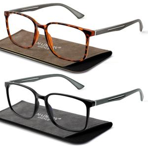 Madison Avenue 2 Pack Classic Square Blue Light Blocking Reading Glasses for Men, Sport Computer Readers Glasses Anti Glare