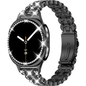 Bling Band+ Case Compatible with Galaxy Watch 8 40mm/44mm, Women Replacement Dressy Strap& Cover for Samsung Galaxy Watch8 (Black)