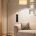 75" Arc Floor Lamp with Marble Base and Adjustable Height, Rotating Hanging Shade, Dimmable Floor Lamp for Living Room with Remote and Foot Switch, 3CCT, Over Couch Arched Reading Light E15LD05 (Black + Beige)