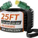 PlugSaf 25FT 30 Amp Generator Extension Cord 4 Prong, NEMA L14-30P/L14-30R 10 Gauge STW 125/250V Twist Lock Generator Cord Heavy Duty, Black ETL Listed
