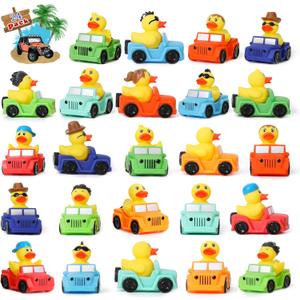 XY-WQ 24 Pack Jeep Rubber Ducks - 3" Bulk Floater Ducks for Kids - Vehicle Shaped - Baby Bath Toy Assortment - Party Favors, Birthdays, Bath Time & More (8 Varieties)