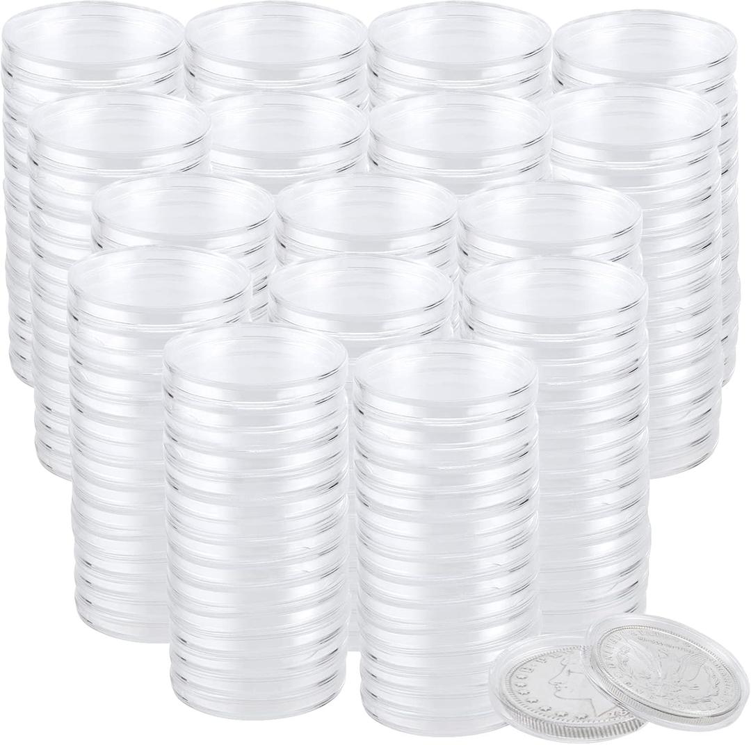 PINGEUI 300 Piece 40 mm Clear Coin Holder Capsules, Round Plastic Clear Coin Storage Container, Coin Holder Case for Coin Collection Supplies