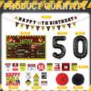Gameza 50th Birthday Decorations for Men Women, 33PCS Caution Logos Themed 50th Birthday Party Decorations with Banner Balloons Cake Cupcake Toppers Paper Poms Backdrop Stickers, 50 Years Old Decor