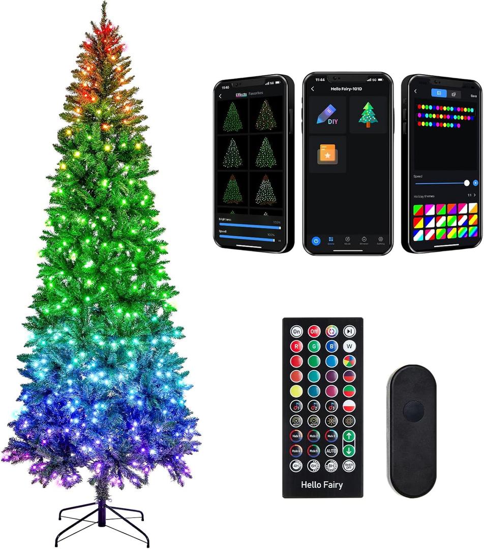 9FT Prelit Christmas Tree with 550 LED Lights, App Controlled Artificial Christmas Tree with Multi-Color RGB Lights & Music Sync, Slim Pencil Christmas Tree for Home Christmas Decorations