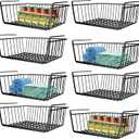 8 PACK Hanging Under Shelf Storage Basket Kitchen Cabinet Organizer Storage, Slides Under Wire Shelves for Counter Pantry Desk Bookshelf,Black