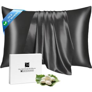 Ravmix Silk Pillow Cases with Zipper, 21momme Mulberry Silk Pillowcase for Hair Skin Health, Soft Smooth Breathable Cool Pillow Cover for Beauty Sleep with Gift Box 1PC(Standard 20"x26", Black)