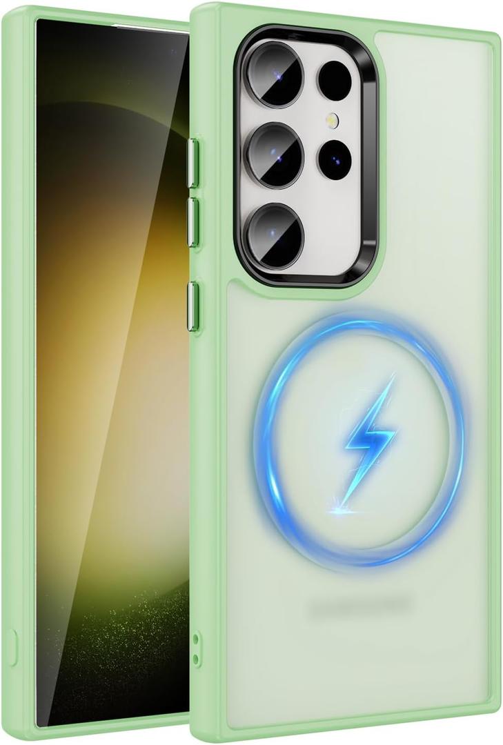 Magnetic for Samsung Galaxy S22 Ultra Case [Military Grade Drop Tested] Magnetic Slim Case Semi-Clear Hard Back & Soft Edge &Thin Phone Cases Green+Magnetic 14-S22U-04